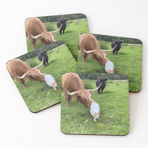 Item preview, Scottish Highland Cattle Cow and white cat 2953 designed and sold by SaarelaHighland.