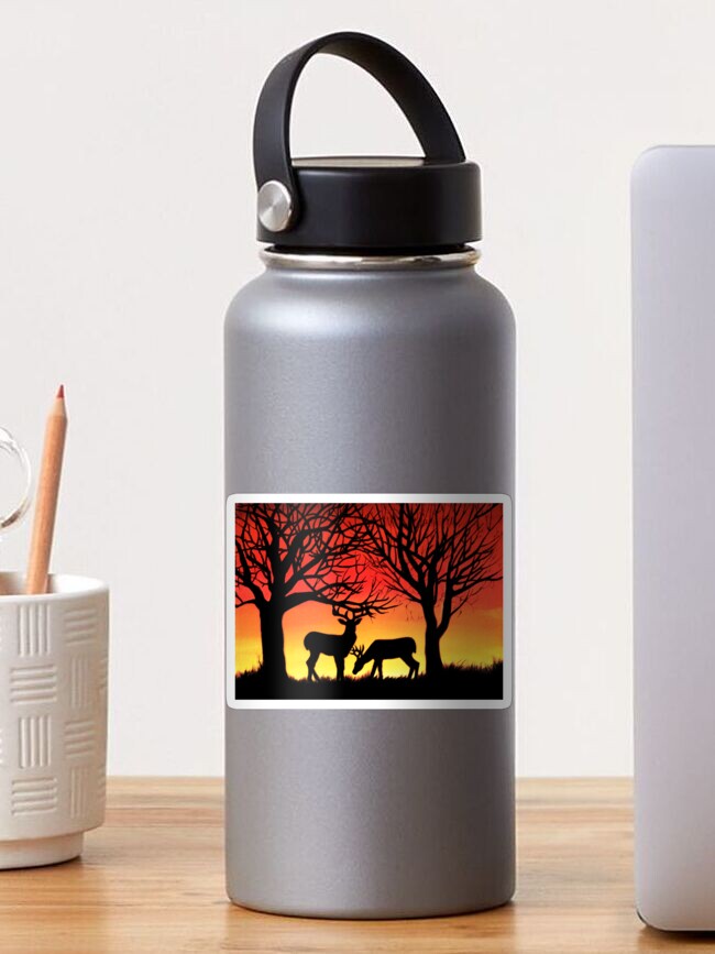Grazing Deer at Sunset Sticker for Sale by Alison Newth