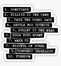 Rage Against The Machine Tracklist Sticker