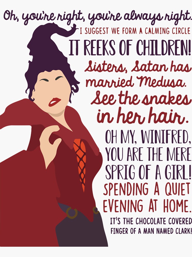 "Hocus Pocus Mary Sanderson Quotes " Sticker for Sale by ToMostudioCA