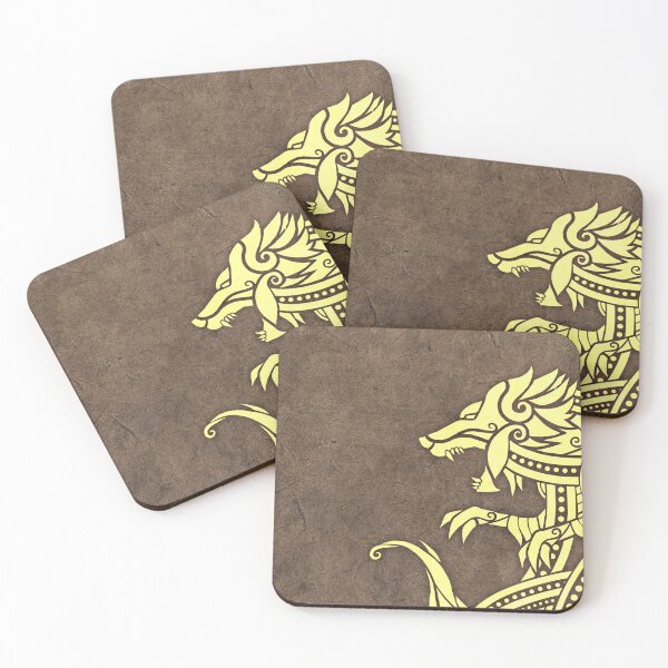 Item preview, Wolf illustration - Celtic viking - Gold brown leather design  designed and sold by zachholmbergart.