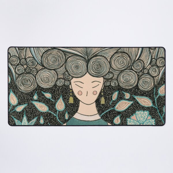 Flower and Bird Girl Desk Mat