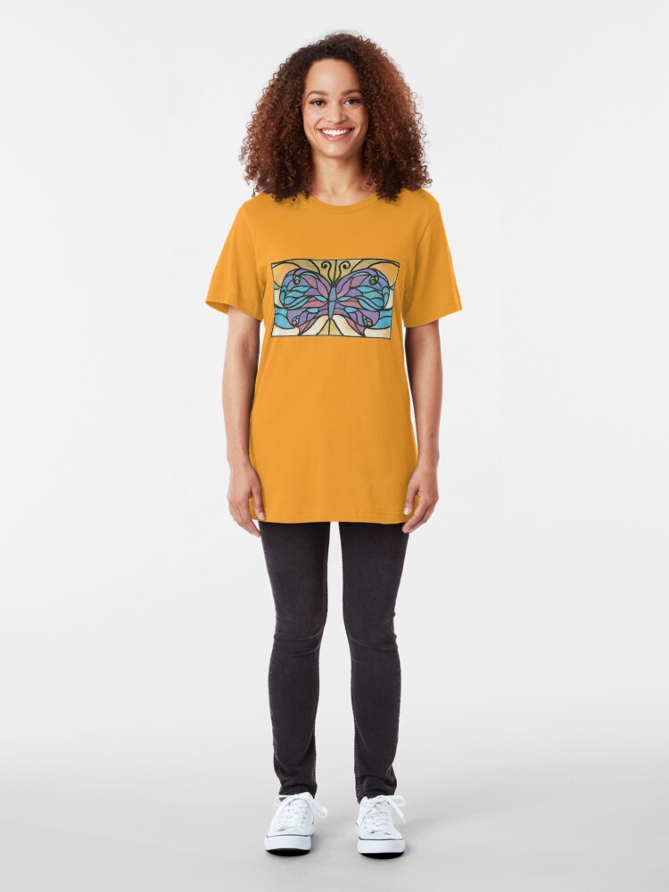 Alternate view of Tiffany Stained Glass Butterfly Slim Fit T-Shirt