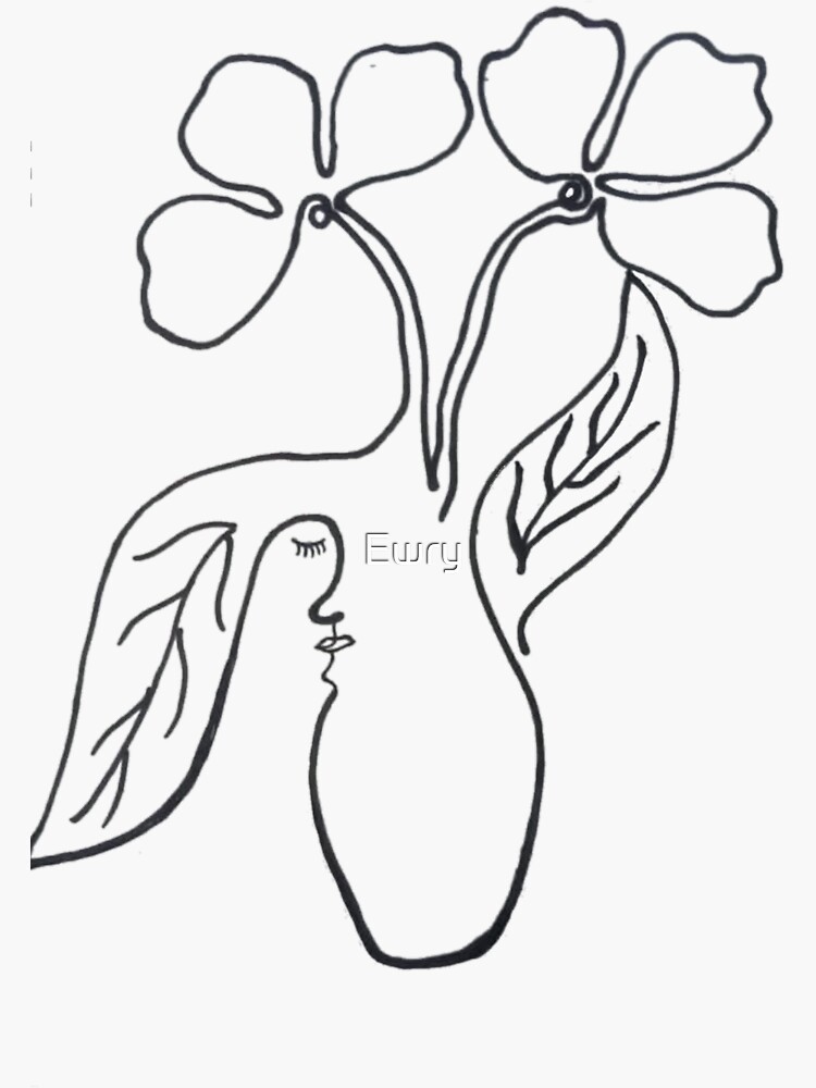 "Flower pot girl made with line drawing " Sticker for Sale by Ewry