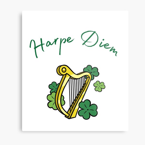 Harpe Diem pun, gift for harpist or harp teacher Metal Print