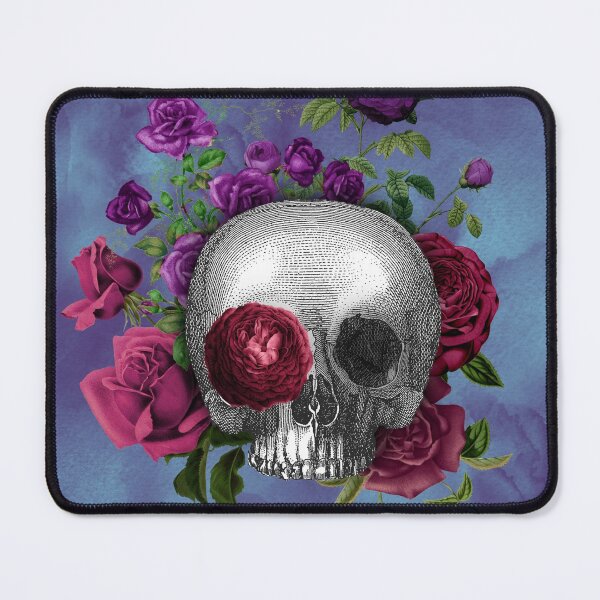 Item preview, Merry Death Gothic Halloween Skull with Roses - Blue Background designed and sold by barronangMedia.