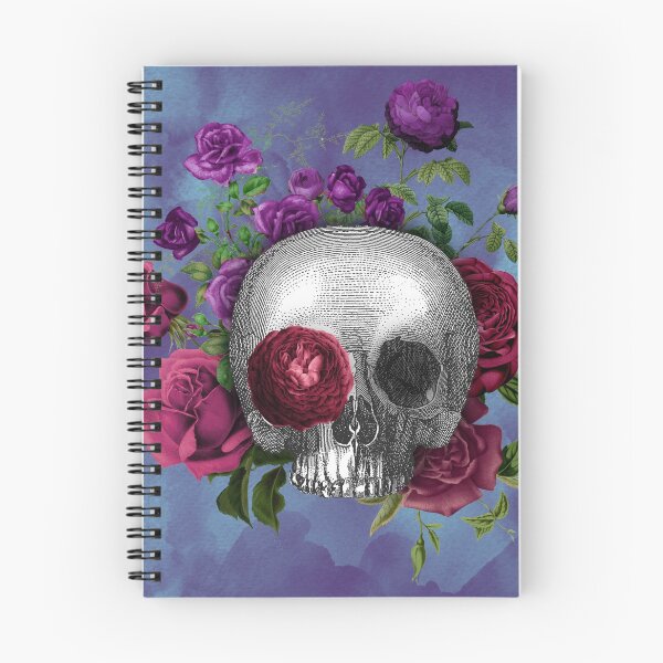 Item preview, Merry Death Gothic Halloween Skull with Roses - Blue Background designed and sold by barronangMedia.