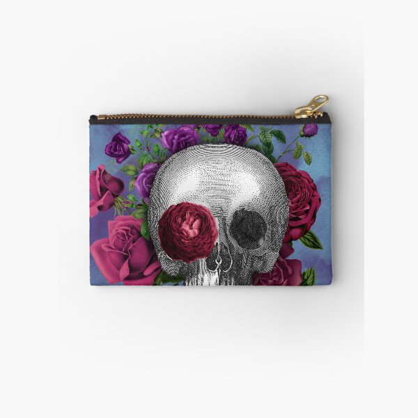 Item preview, Merry Death Gothic Halloween Skull with Roses - Blue Background designed and sold by barronangMedia.