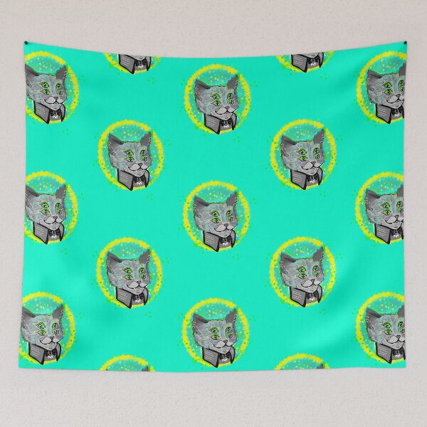 Item preview, Four eyed cat trippy bright blue designed and sold by DemonicGloom.