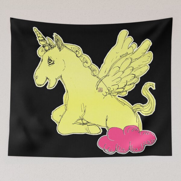 Item preview, Yellow Unicorn Horse Popping Up From A Cloud (Original Drawing by ACCI) designed and sold by VanyssaGraphics.