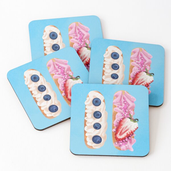 Item preview, Cakes eclairs with cream and berries digital illustration designed and sold by ElenaMorshinina.