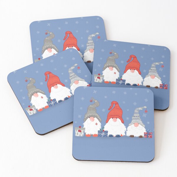 Item preview, Three Christmas Gnomes with Snowflakes and Presents on Pale Blue designed and sold by NattyDesigns.