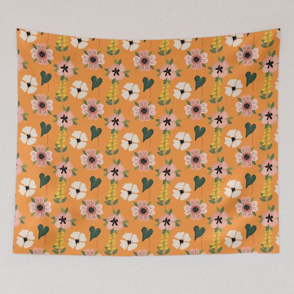 Artikelvorschau, Blumen und Blüten über orangefarbenem Muster entworfen und verkauft von RafaelLima7.
