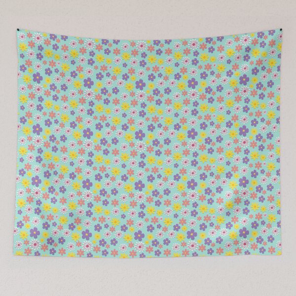 Item preview, Colorful flowers over turquoise pattern designed and sold by RafaelLima7.