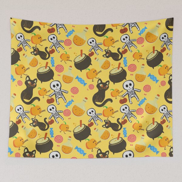 Item preview, Squash Goals Yellow Light Yellow Halloween Cat Skull Candy Pumpkin pattern designed and sold by IMYGREAT32.