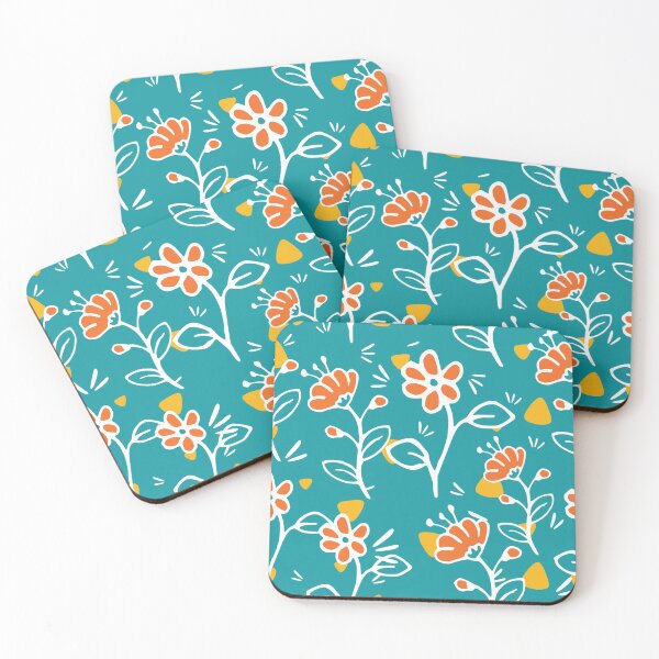 Item preview, Orange flowers over turquoise pattern designed and sold by RafaelLima7.