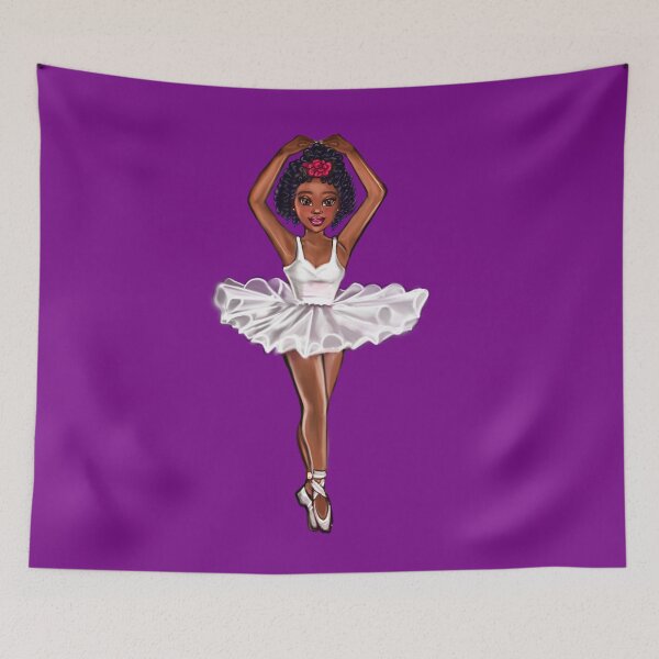 Item preview, African American ballerina in white tutu and pink rose - anime manga brown skin ballerina designed and sold by Artonmytee.