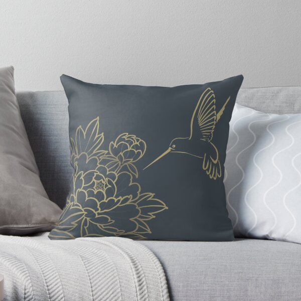 Hummingbird and Peonies Throw Pillow
