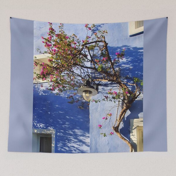 Item preview, Blue wall, lantern and bougainvillea Crete collection designed and sold by orangerinka.