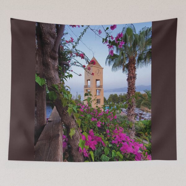 Item preview, Clock tower and bougainvillea Crete collection designed and sold by orangerinka.