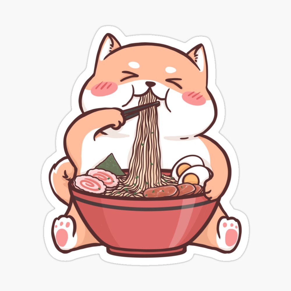 shiba inu eating ramen