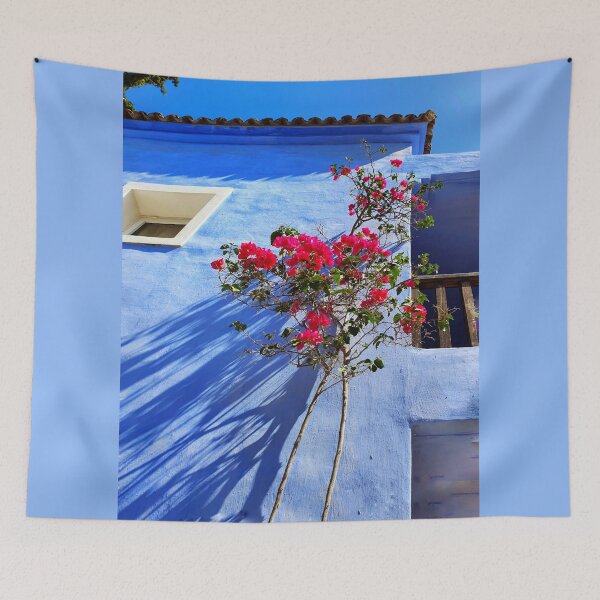 Item preview, Blue wall, shadow play and bougainvillea Crete collection designed and sold by orangerinka.