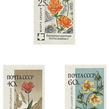 USSR flower stamps, set of 4 Sticker for Sale by LazyOracle