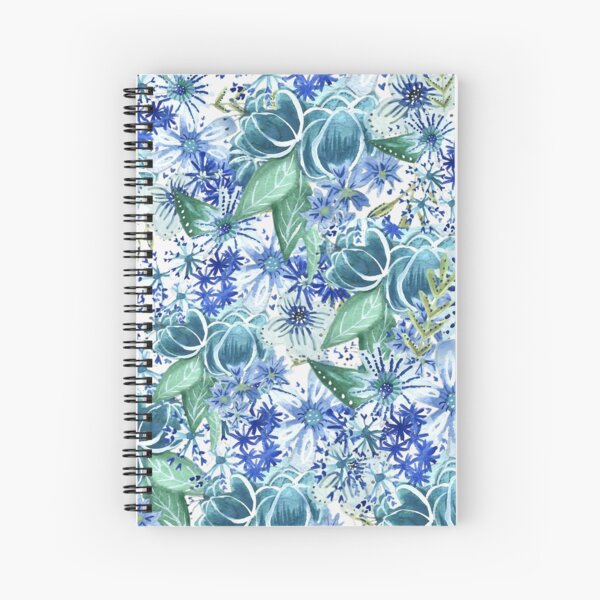 Handpainted Florals in Blue Spiral Notebook