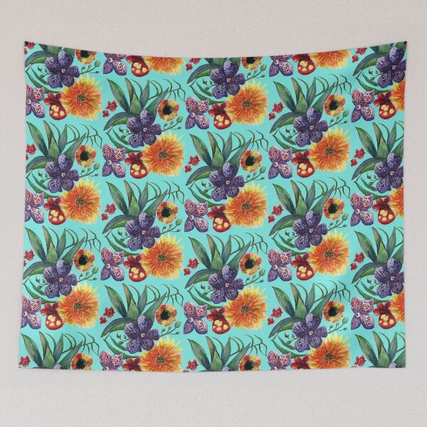 Item preview, Tropical flowers pattern, beach decor, floral pattern, summer decor, watercolor designed and sold by discolemons.