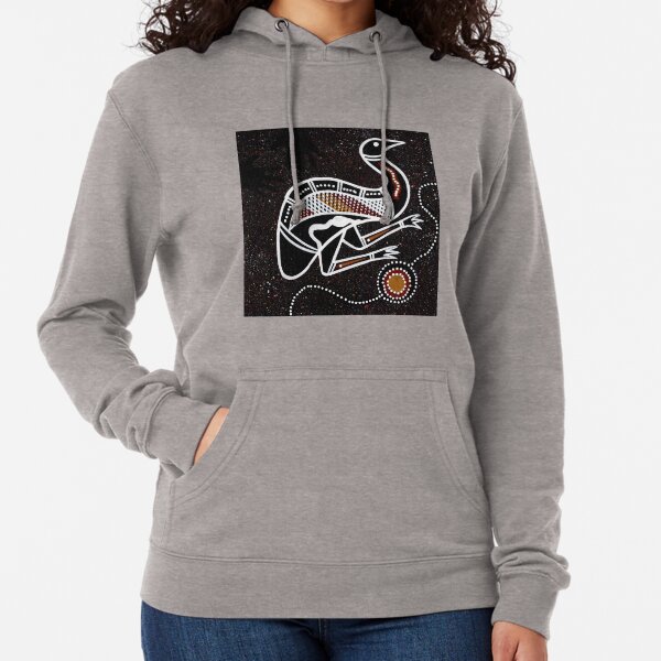 Aboriginal Art - Emu (Black) Lightweight Hoodie