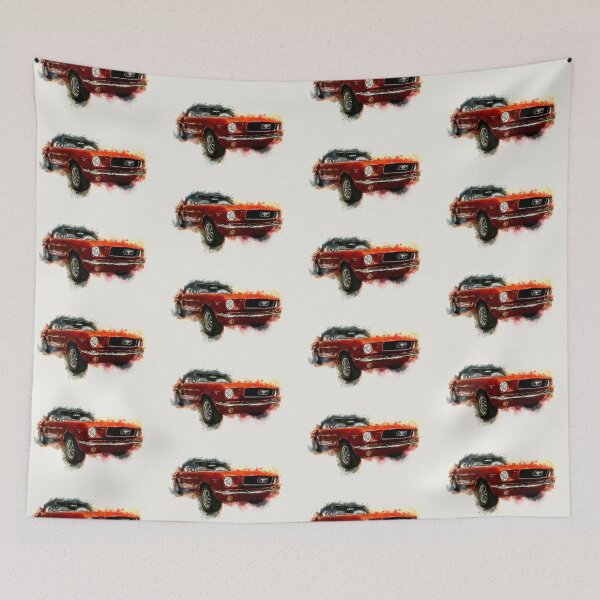 Item preview, Red 1966 Ford Mustang Convertible Pony Watercolor  designed and sold by Andreea Eva Herczegh.