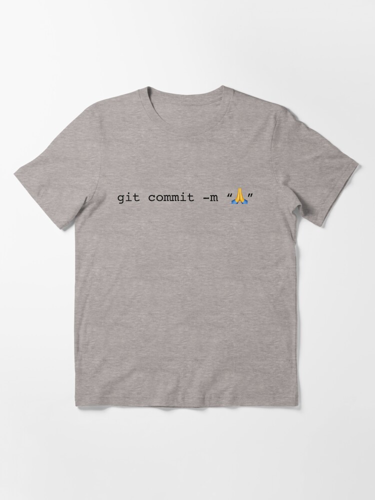 Thumbnail 3 of 7, Essential T-Shirt, git commit prayer hands emoji designed and sold by thomasesmith.