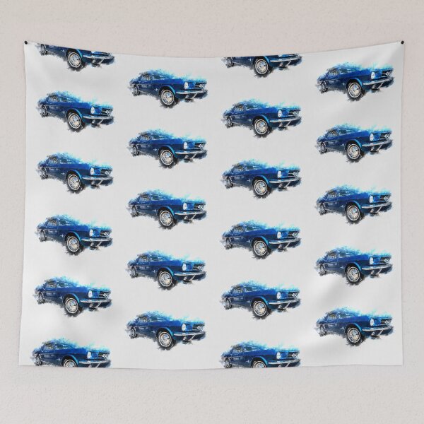 Item preview, Blue 1964 Ford Mustang Convertible Pony Watercolor  designed and sold by Andreea Eva Herczegh.