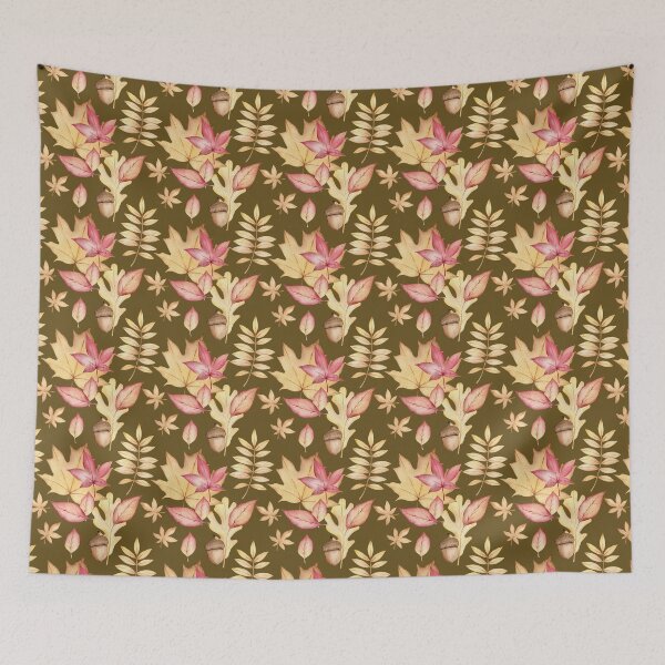 Item preview, Autumn leaves pattern - ocher dark yellow background designed and sold by Marcia Motivos.