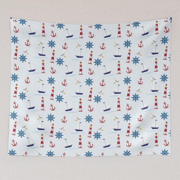 Item preview, Nautical Sea Ocean Pattern Print - Boat, Light House, Anchor Mixed Pattern designed and sold by silviaol.