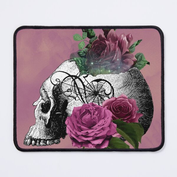 Item preview, Merry Death Gothic Halloween Skull with Roses - Pink Background 3 designed and sold by barronangMedia.