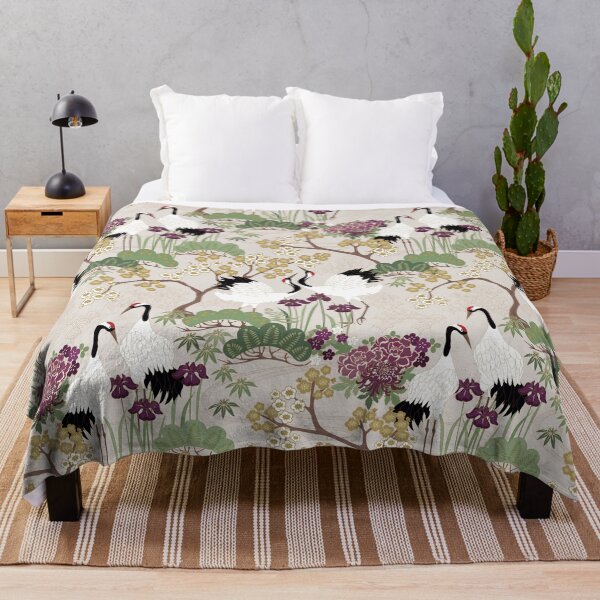 Japanese Garden Gold Throw Blanket