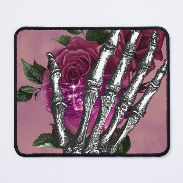 Item preview, Merry Death Gothic Halloween Skeleton Hand with Roses - Pink Background designed and sold by barronangMedia.