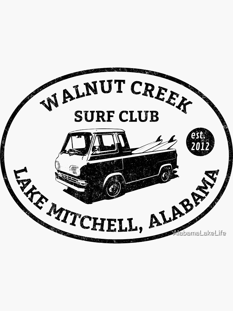 "Walnut Creek Surf Club • Lake Mitchell Alt 1 Dark text" Sticker for