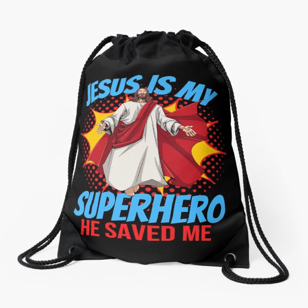 Jesus Is My Superhero Christian Faith God Savior Religious Drawstring Bag