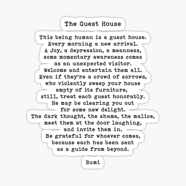 "The Guest House Quote, Rumi Quote" Sticker for Sale by PrettyLovely