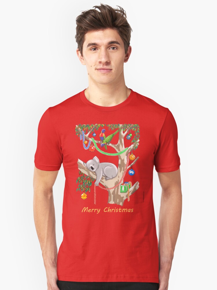 Alternate view of Sleepy Christmas Koala and Lorikeets Slim Fit T-Shirt