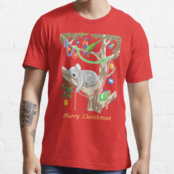 Sleepy Christmas Koala and Lorikeets Essential T-Shirt