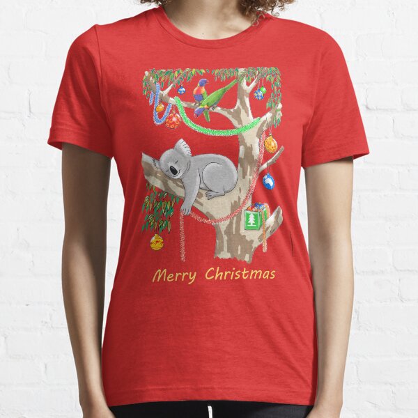 Sleepy Christmas Koala and Lorikeets Essential T-Shirt