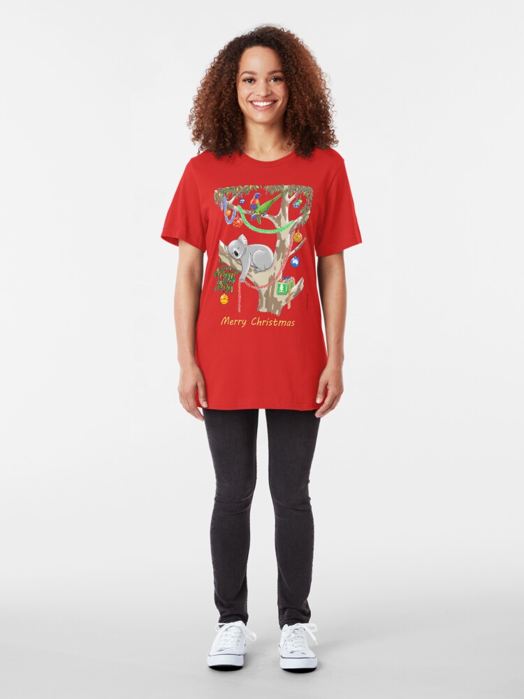 Alternate view of Sleepy Christmas Koala and Lorikeets Slim Fit T-Shirt
