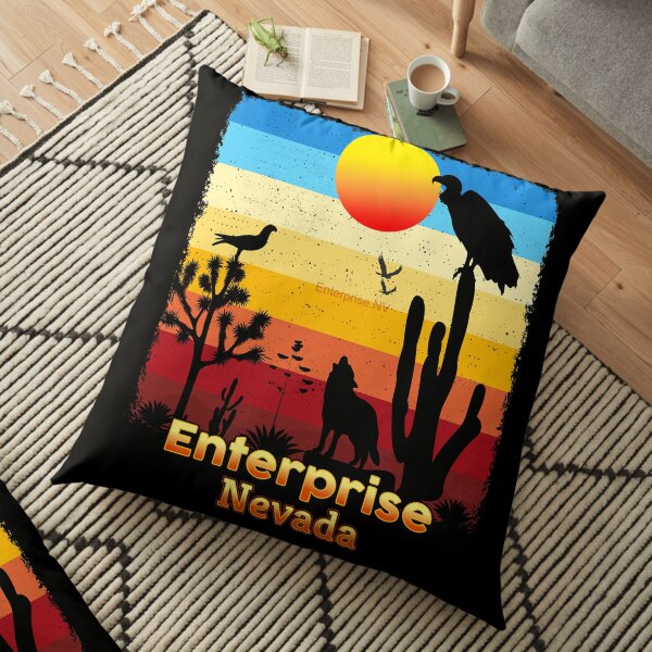 Enterprise Nevada NV Cactus Vulture Coyote Sunset Retro Desert Floor Pillow