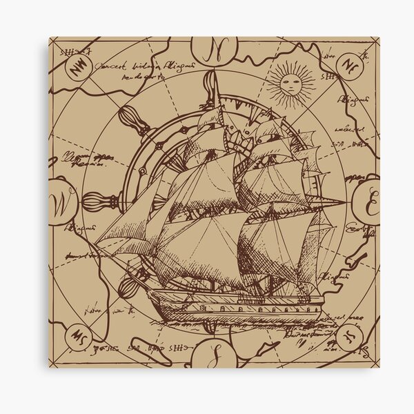 Antique Nautical Ship Compass Map Metal Print by Joy of Life Arts