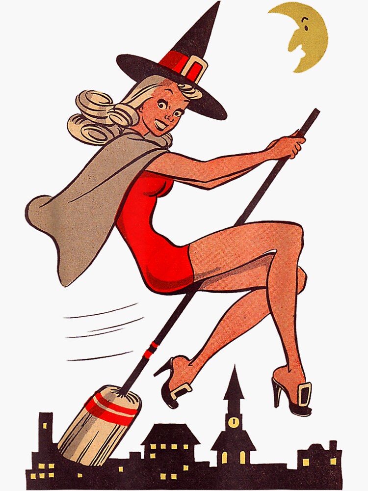 Vintage Pin Up Witch Halloween Pinup Girl Witches Sticker For Sale By