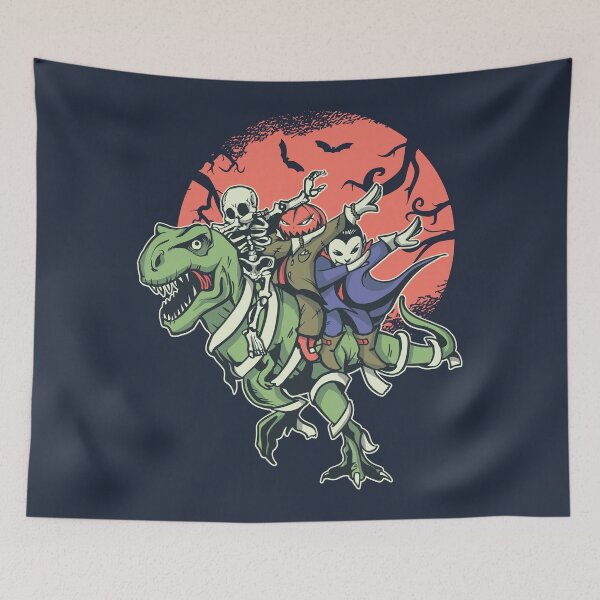 Item preview, Fun Halloween Dabbing Vampire, Skeleton & Jack-o-Lantern Riding a T-Rex designed and sold by SLAG-Creative.