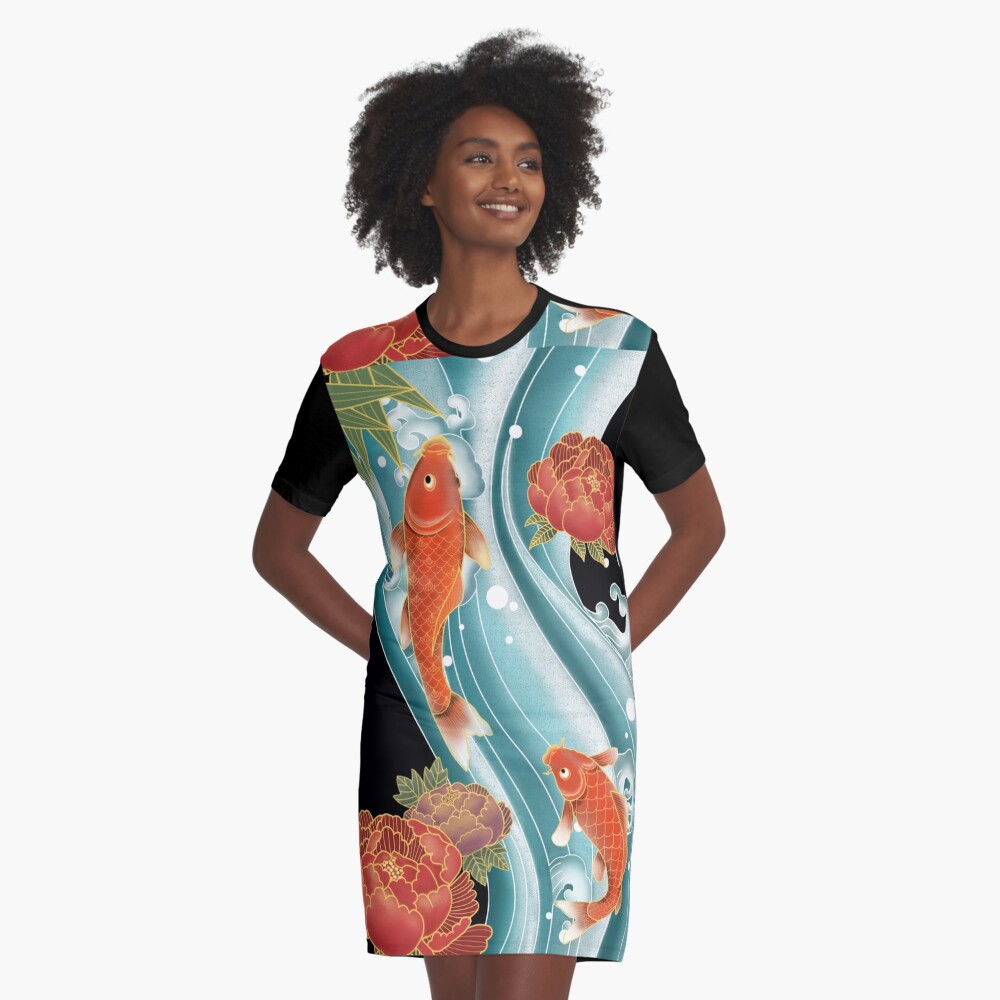 Dyiuuwer Cartoon Japanese Style Lovely Fish Print Dresses for